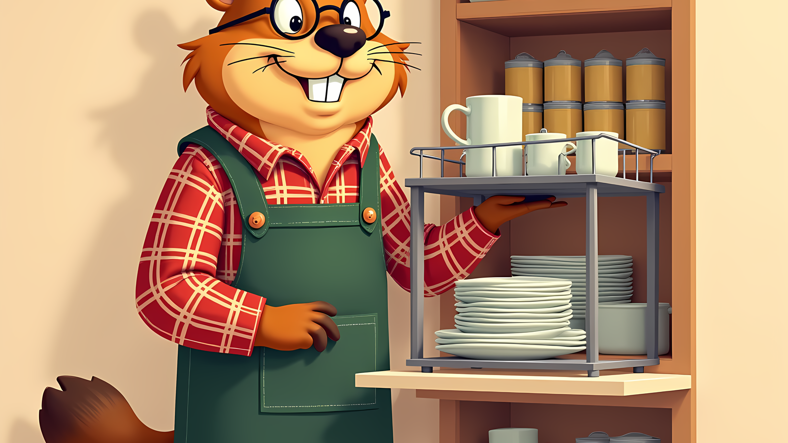 Barnaby, the Cubbywise beaver, illustrating Shelf Risers That Double a Crowded Cabinet
