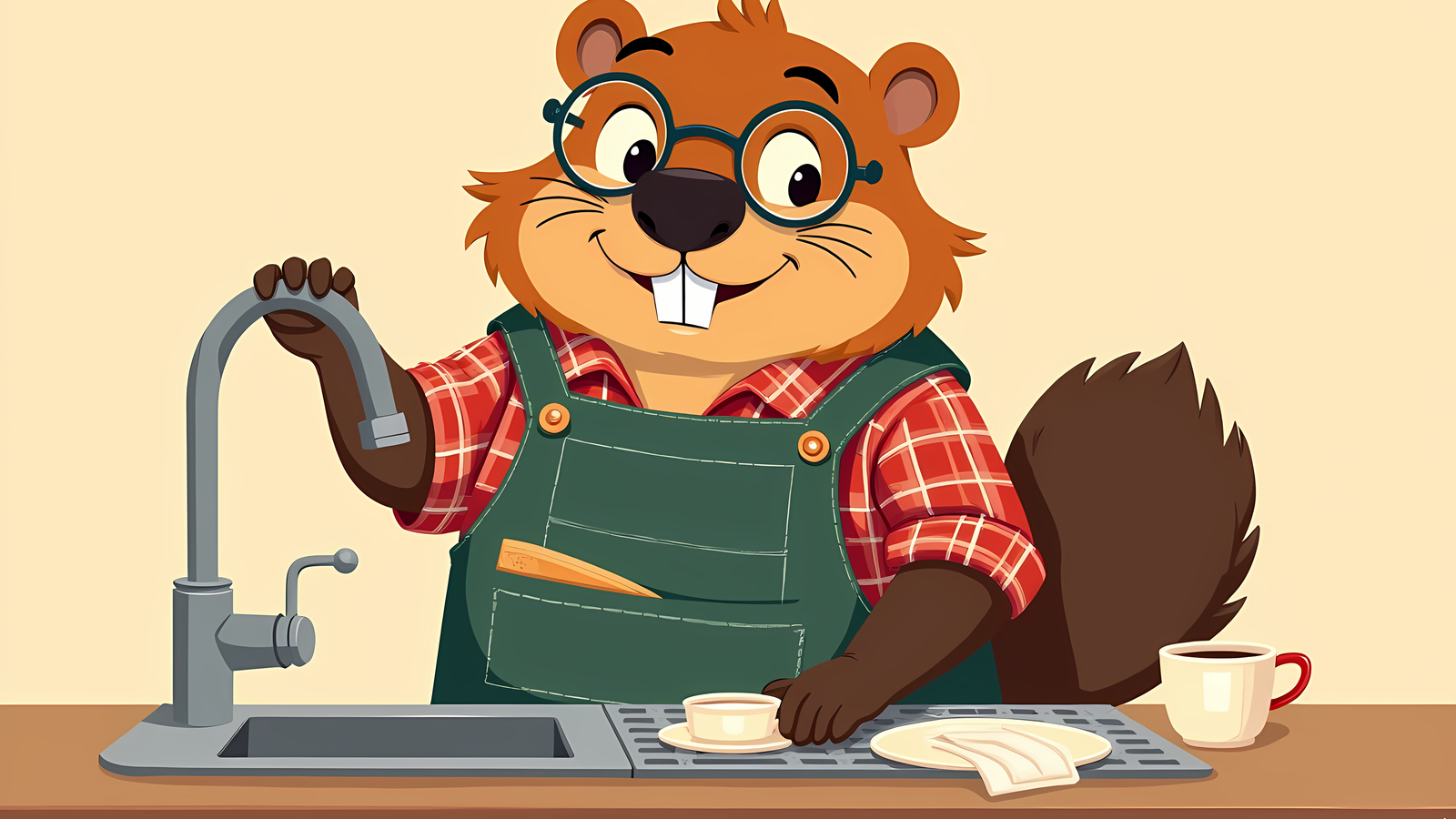 Barnaby, the Cubbywise beaver, illustrating The Over-the-Sink Dish Racks Small Kitchens Swear By