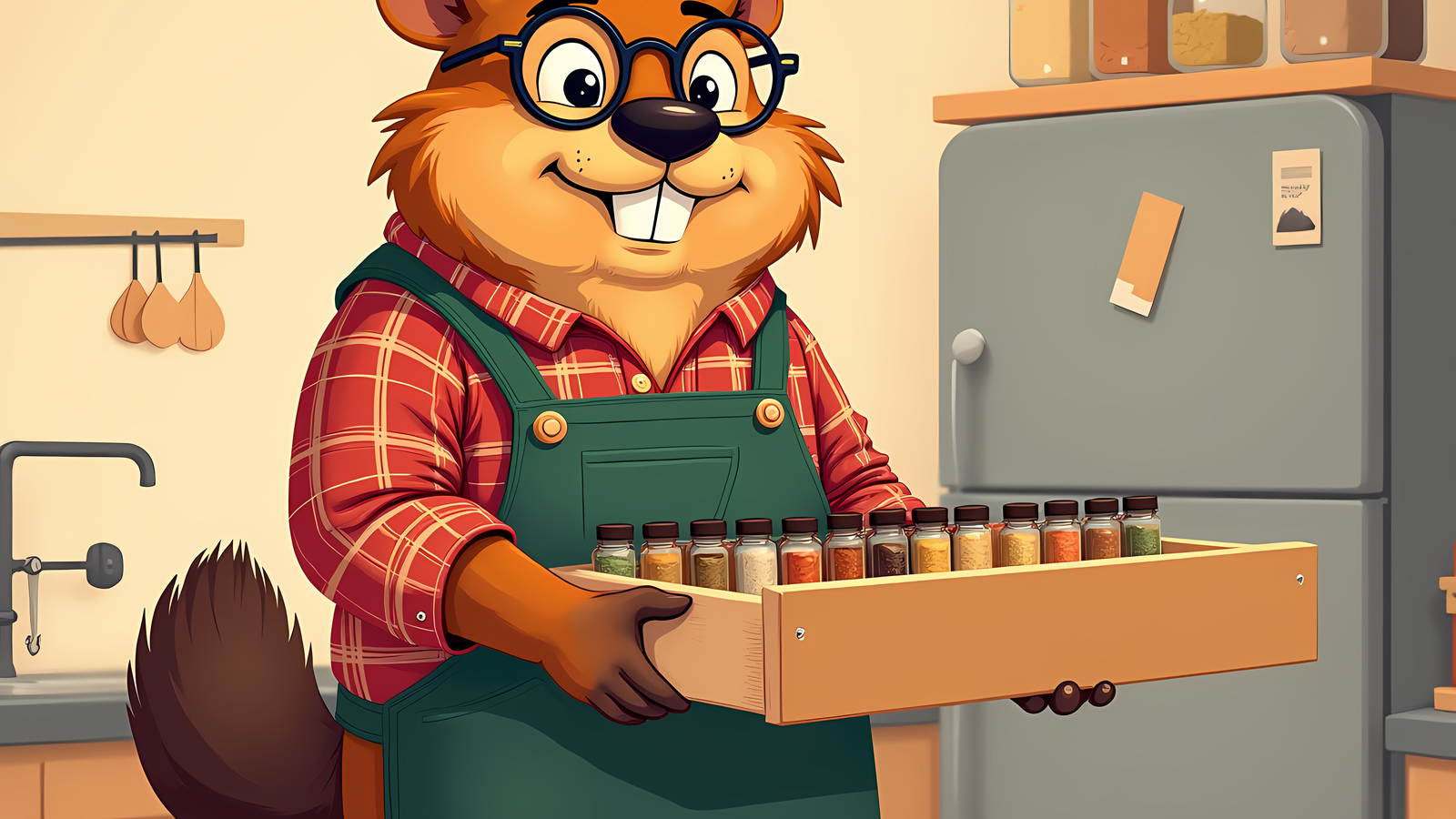 Barnaby, the Cubbywise beaver, illustrating End Spice Chaos: In-Drawer & Magnetic Spice Organizers