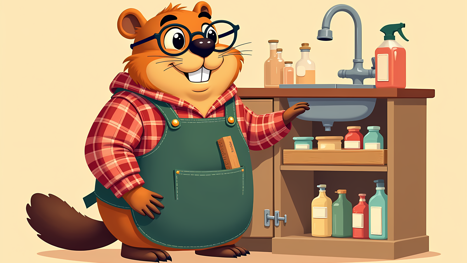 Barnaby, the Cubbywise beaver, illustrating Make Peace With the Cabinet Under the Sink